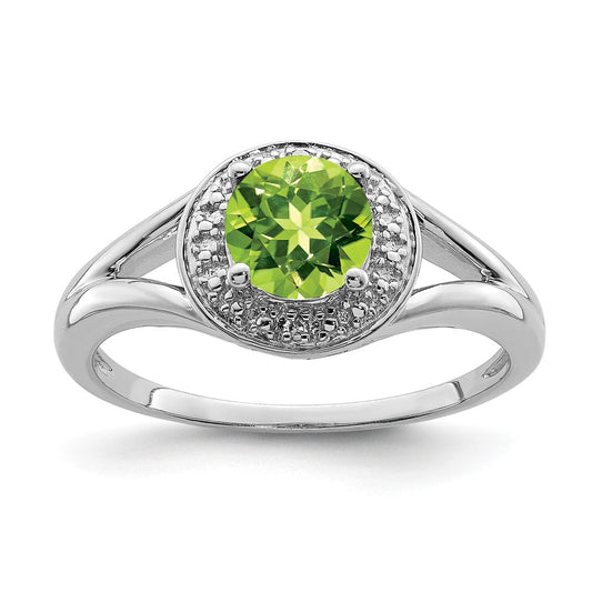 925 Sterling Silver Rhodium-plated Diamond & Peridot Ring, Size: 7