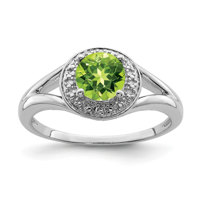 925 Sterling Silver Rhodium-plated Diamond & Peridot Ring, Size: 9