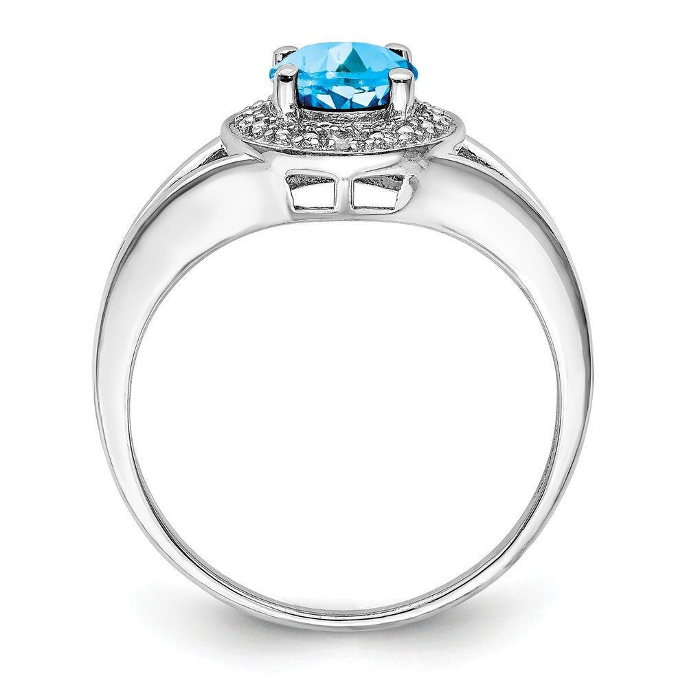 925 Sterling Silver Rhodium-plated Diamond & Blue Topaz Ring, Size: 5