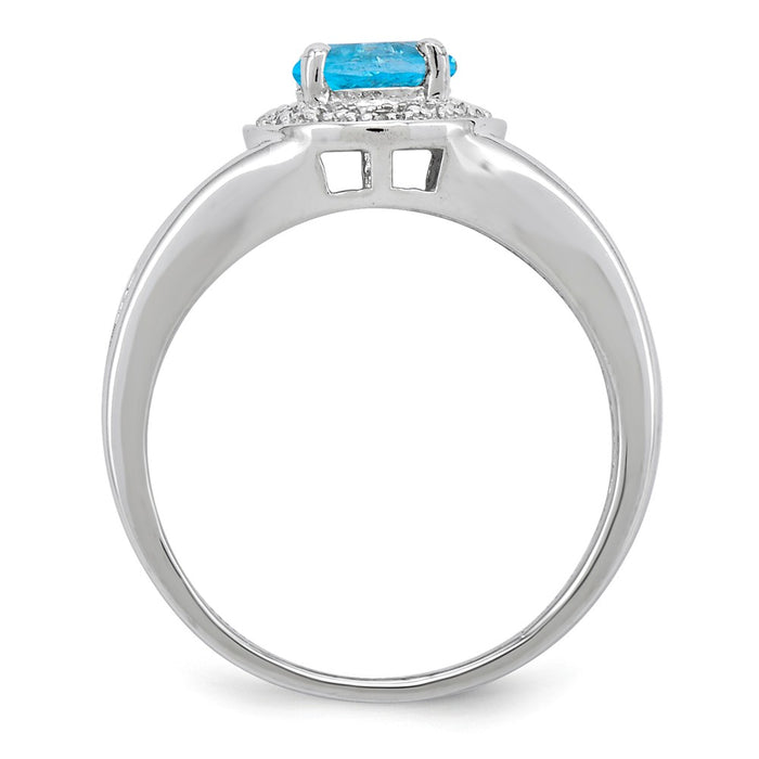 925 Sterling Silver Rhodium-plated Diamond & Blue Topaz Ring, Size: 7