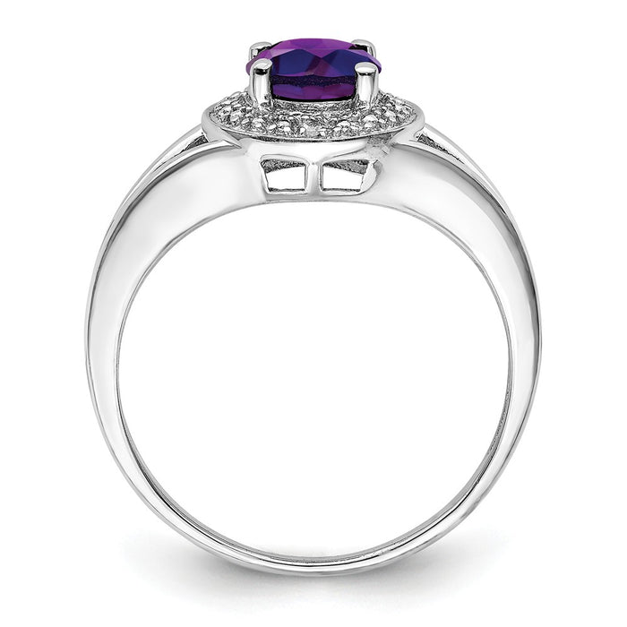 925 Sterling Silver Rhodium-plated Diamond & Amethyst Ring, Size: 10