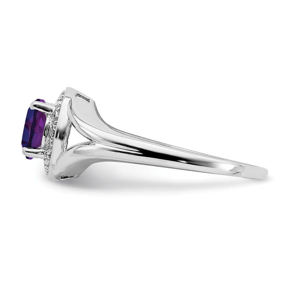 925 Sterling Silver Rhodium-plated Diamond & Amethyst Ring, Size: 9