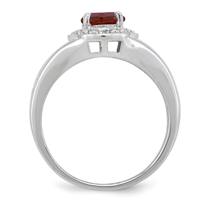 925 Sterling Silver Rhodium-plated Diamond & Garnet Ring, Size: 10
