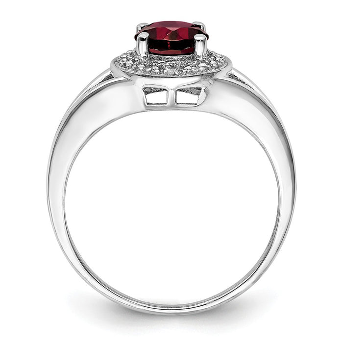 925 Sterling Silver Rhodium-plated Diamond & Garnet Ring, Size: 10
