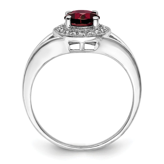 925 Sterling Silver Rhodium-plated Diamond & Garnet Ring, Size: 9