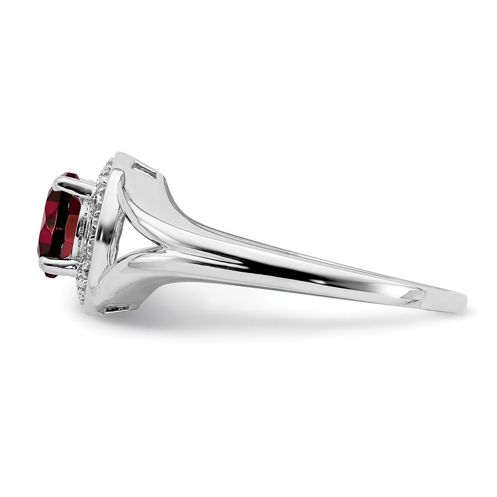 925 Sterling Silver Rhodium-plated Diamond & Garnet Ring, Size: 10