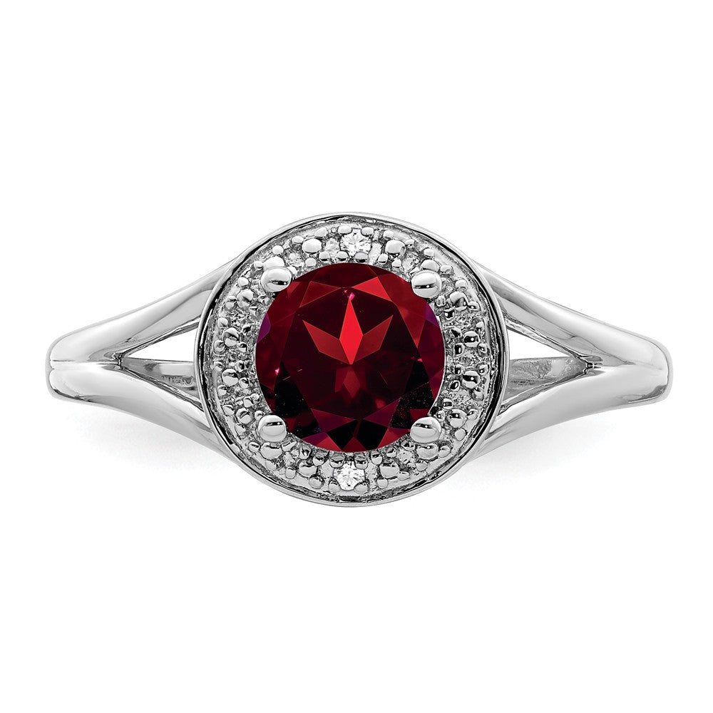 925 Sterling Silver Rhodium-plated Diamond & Garnet Ring, Size: 7
