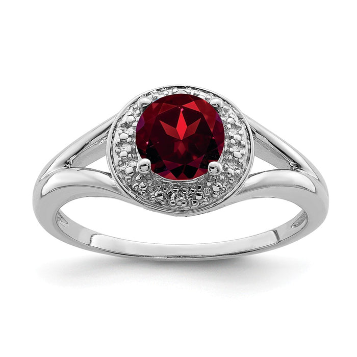 925 Sterling Silver Rhodium-plated Diamond & Garnet Ring, Size: 9