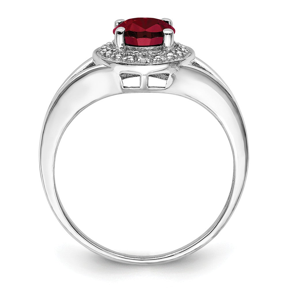 925 Sterling Silver Rhodium-plated Diamond & Created Ruby Ring, Size: 5
