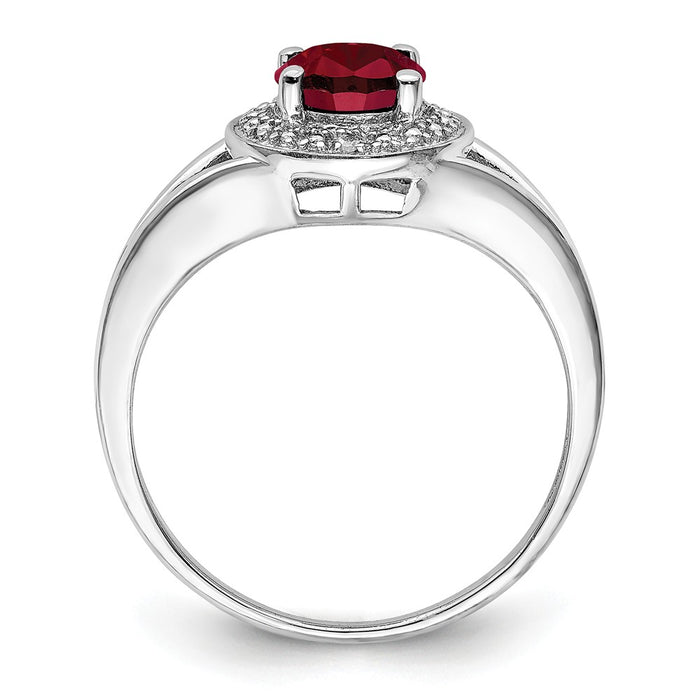 925 Sterling Silver Rhodium-plated Diamond & Created Ruby Ring, Size: 7