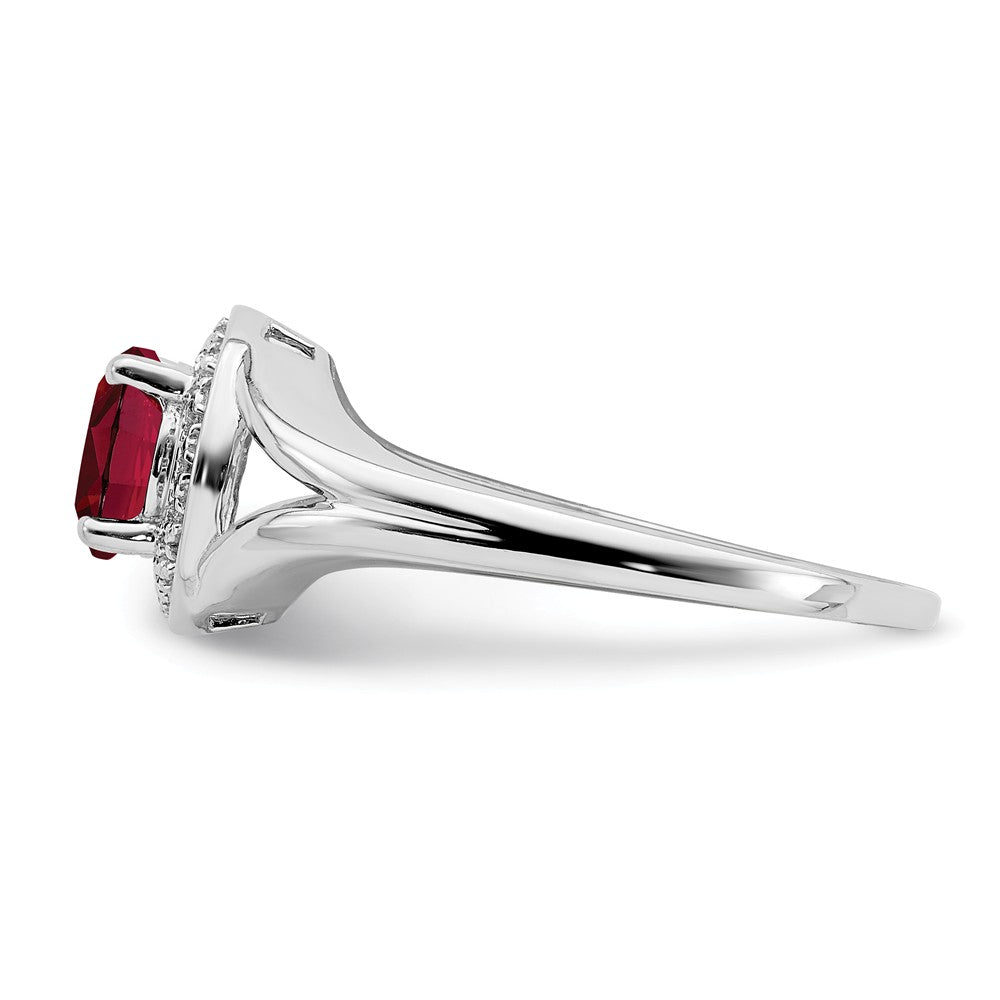 925 Sterling Silver Rhodium-plated Diamond & Created Ruby Ring, Size: 7
