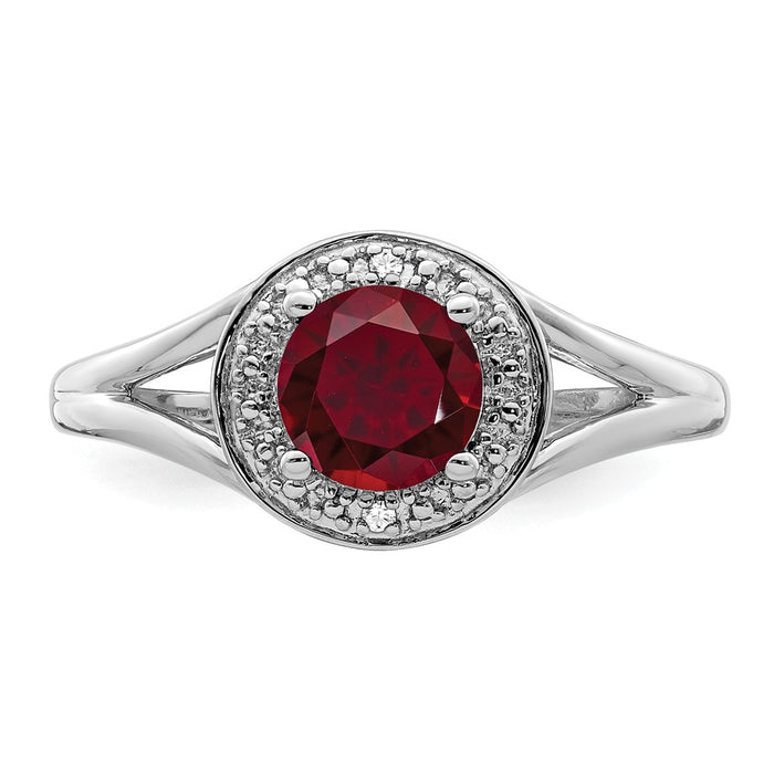 925 Sterling Silver Rhodium-plated Diamond & Created Ruby Ring, Size: 6