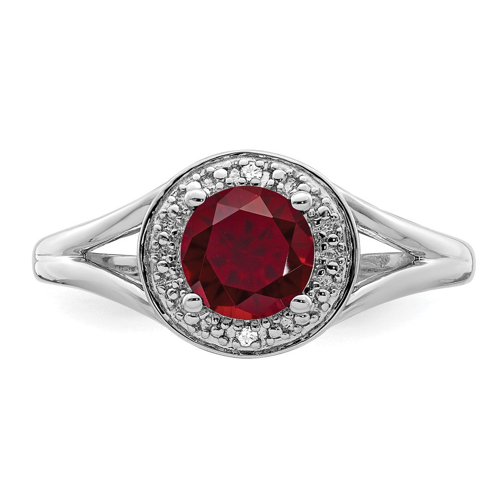925 Sterling Silver Rhodium-plated Diamond & Created Ruby Ring, Size: 9