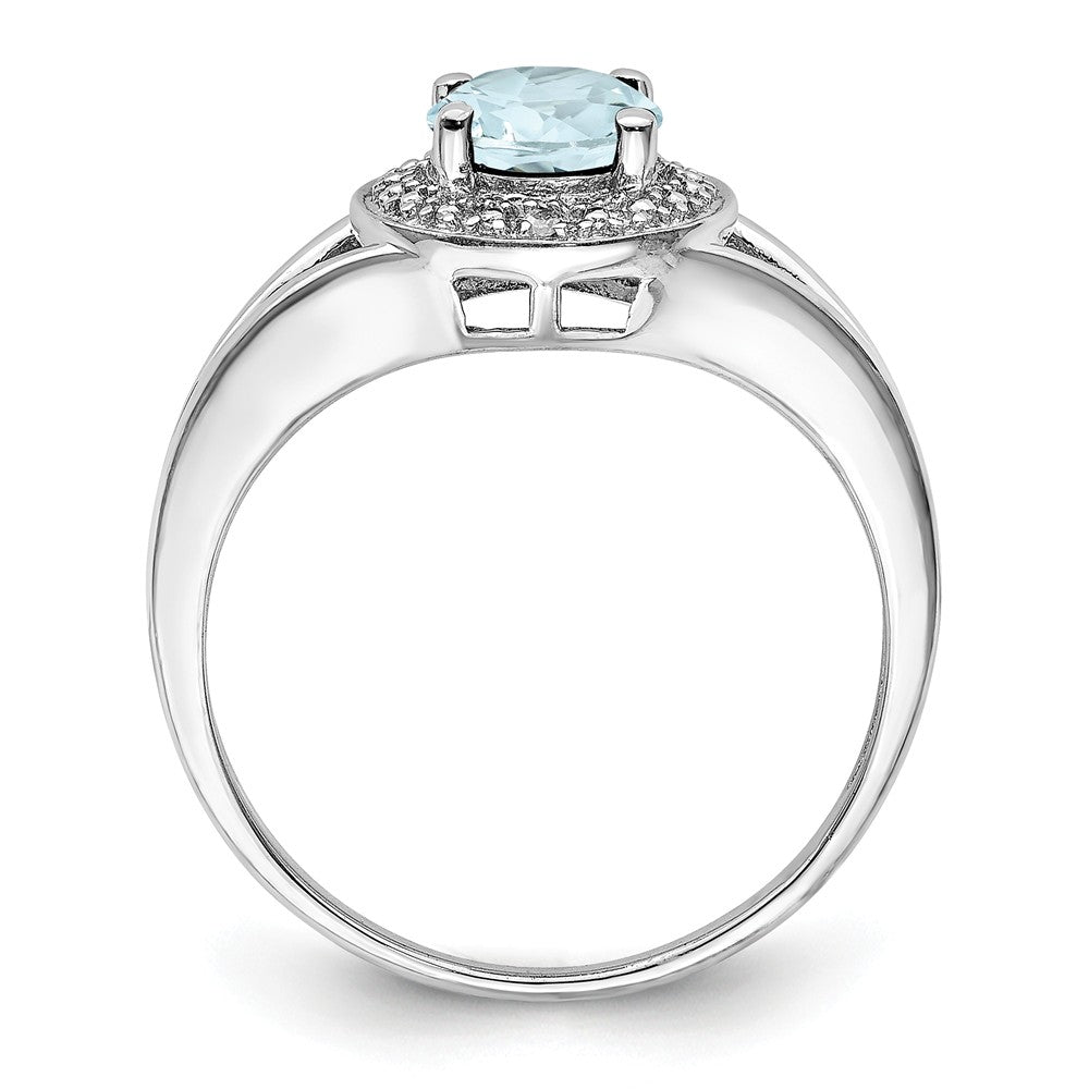 925 Sterling Silver Rhodium-plated Diamond & Aquamarine Ring, Size: 8