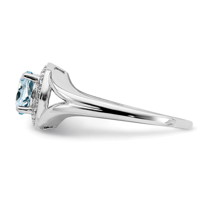 925 Sterling Silver Rhodium-plated Diamond & Aquamarine Ring, Size: 10