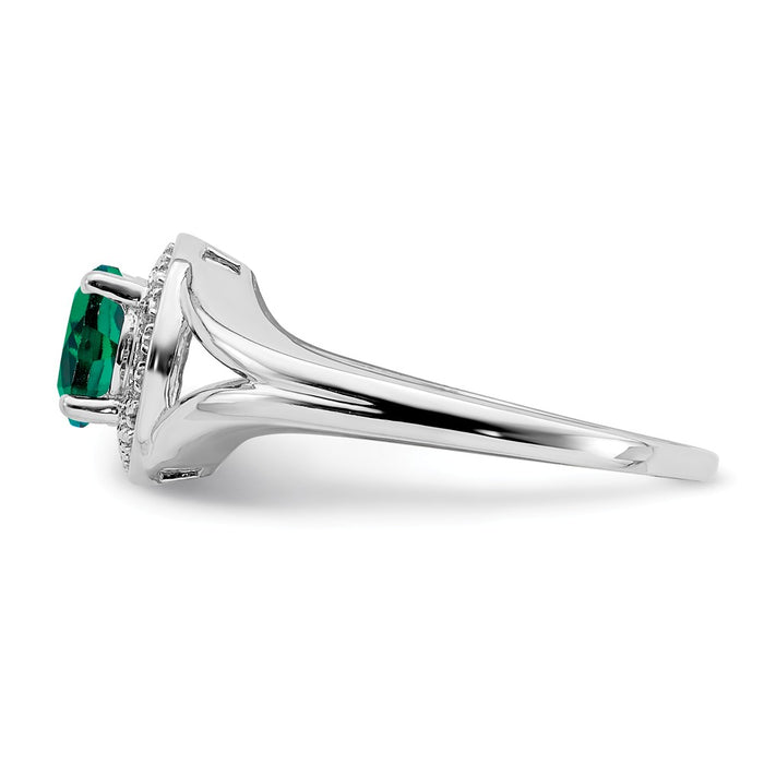 925 Sterling Silver Rhodium-plated Diamond & Created Emerald Ring, Size: 9