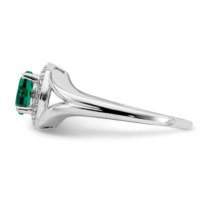 925 Sterling Silver Rhodium-plated Diamond & Created Emerald Ring, Size: 6