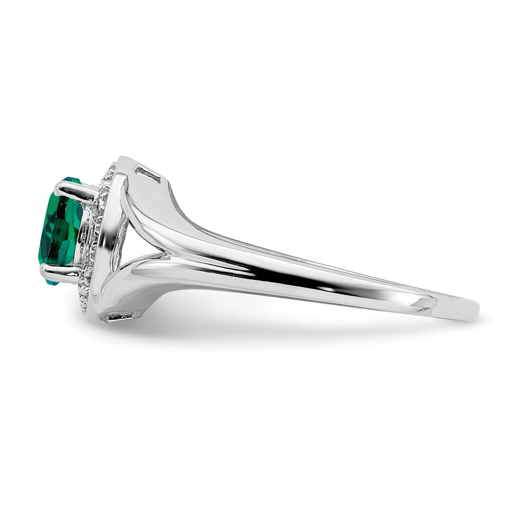 925 Sterling Silver Rhodium-plated Diamond & Created Emerald Ring, Size: 7