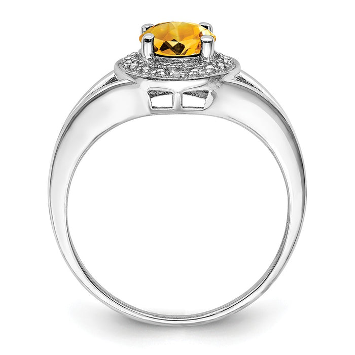 925 Sterling Silver Rhodium-plated Diamond & Citrine Ring, Size: 6