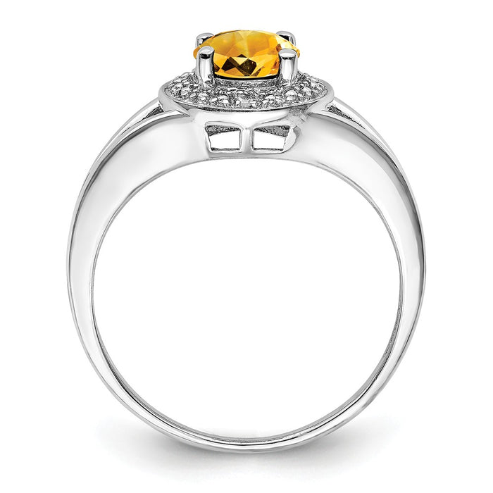 925 Sterling Silver Rhodium-plated Diamond & Citrine Ring, Size: 7