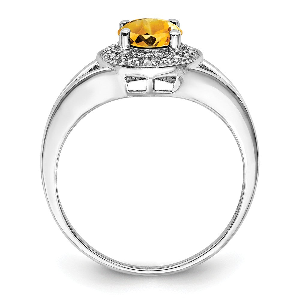 925 Sterling Silver Rhodium-plated Diamond & Citrine Ring, Size: 9