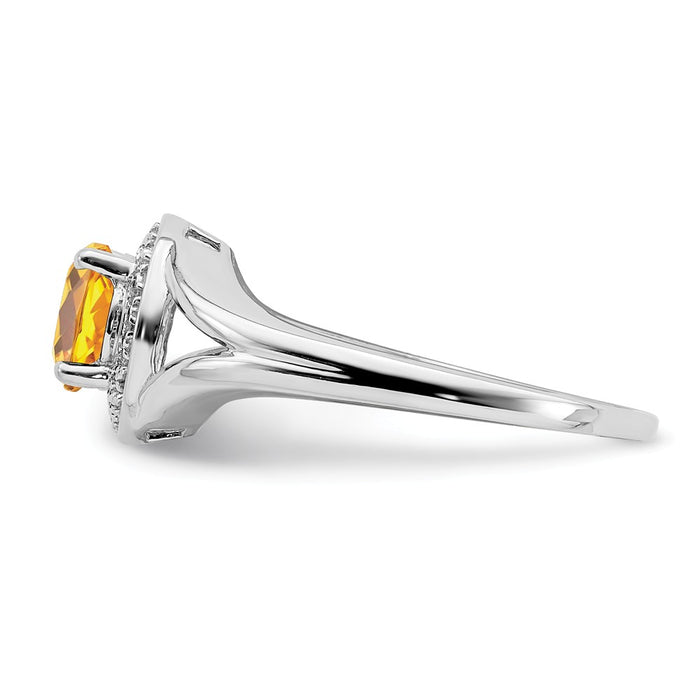 925 Sterling Silver Rhodium-plated Diamond & Citrine Ring, Size: 6