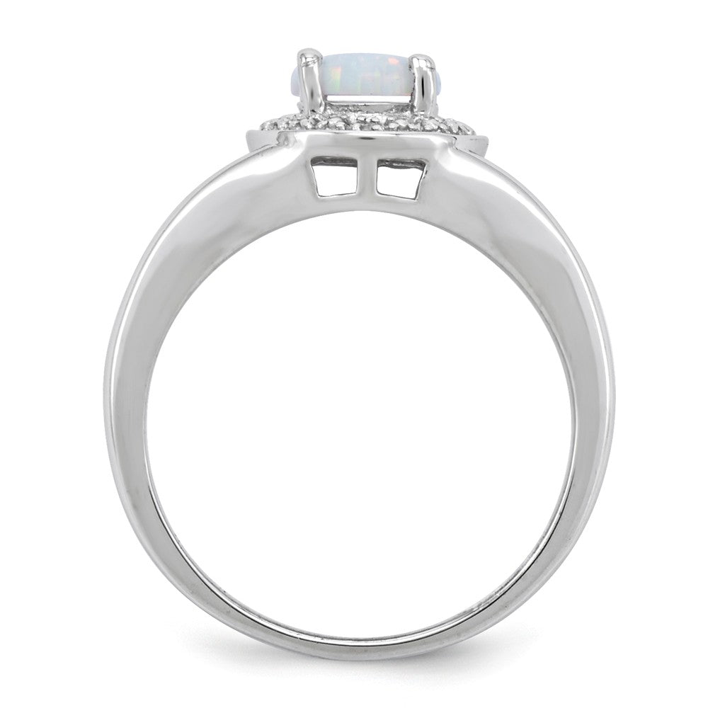 925 Sterling Silver Rhodium-plated Diamond & Created Opal Ring, Size: 8