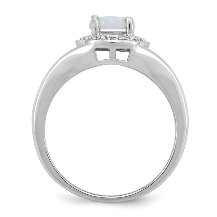 925 Sterling Silver Rhodium-plated Diamond & Created Opal Ring, Size: 7