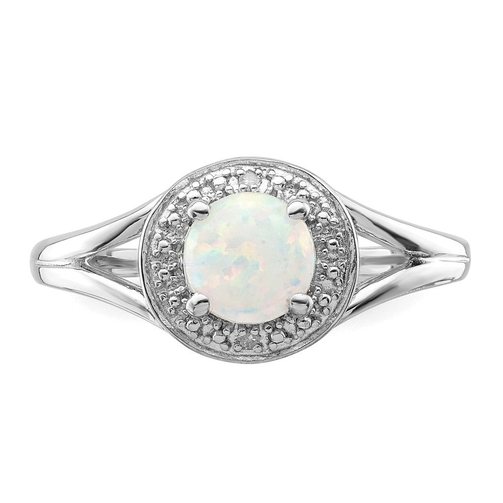 925 Sterling Silver Rhodium-plated Diamond & Created Opal Ring, Size: 9