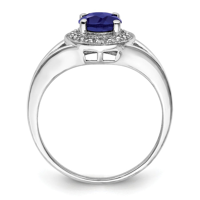 925 Sterling Silver Rhodium-plated Diamond & Created Sapphire Ring, Size: 7