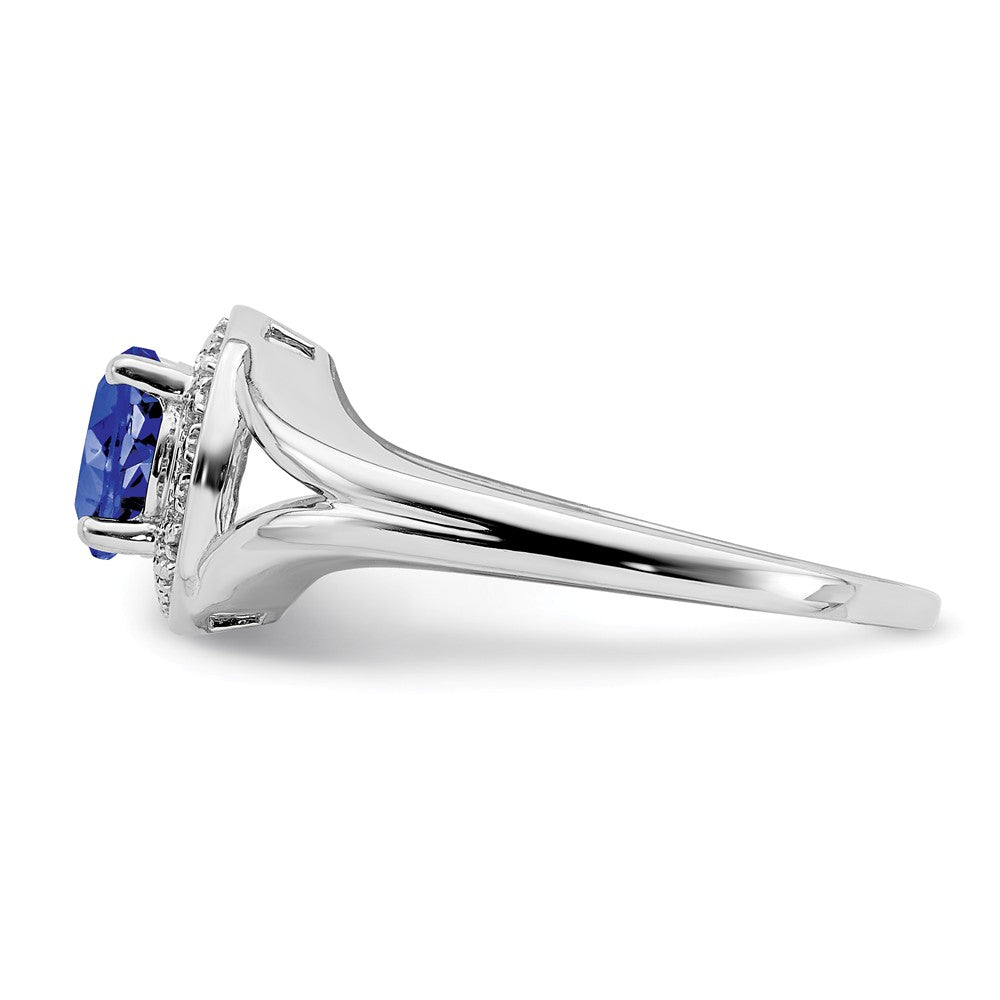 925 Sterling Silver Rhodium-plated Diamond & Created Sapphire Ring, Size: 5