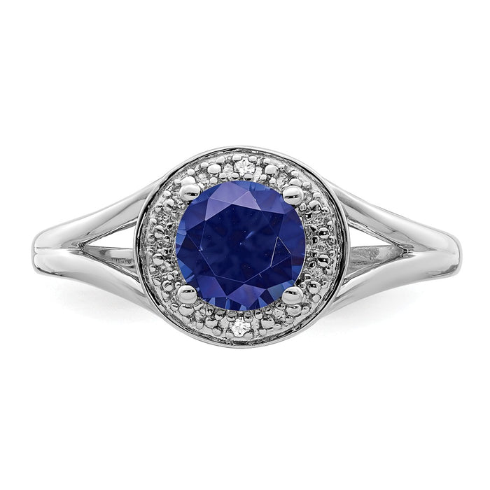 925 Sterling Silver Rhodium-plated Diamond & Created Sapphire Ring, Size: 6