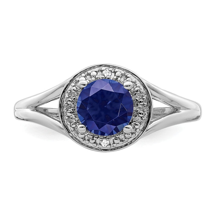 925 Sterling Silver Rhodium-plated Diamond & Created Sapphire Ring, Size: 5