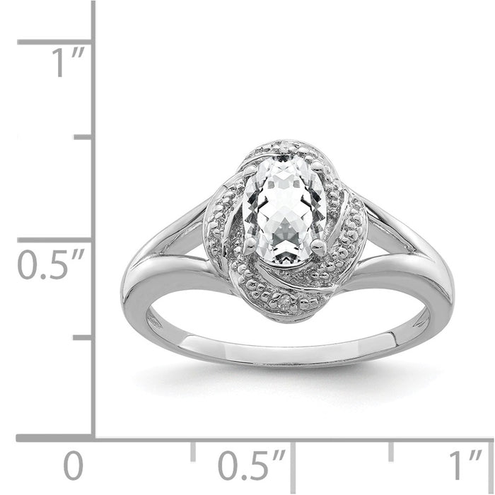 925 Sterling Silver Rhodium-plated Diamond & White Topaz Ring, Size: 8