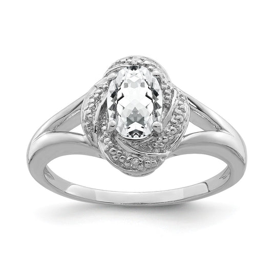 925 Sterling Silver Rhodium-plated Diamond & White Topaz Ring, Size: 6