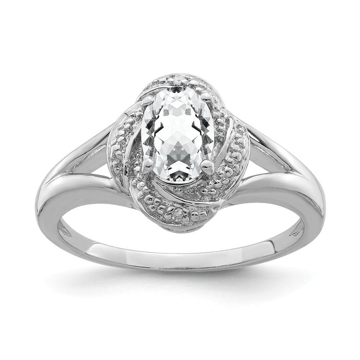 925 Sterling Silver Rhodium-plated Diamond & White Topaz Ring, Size: 5