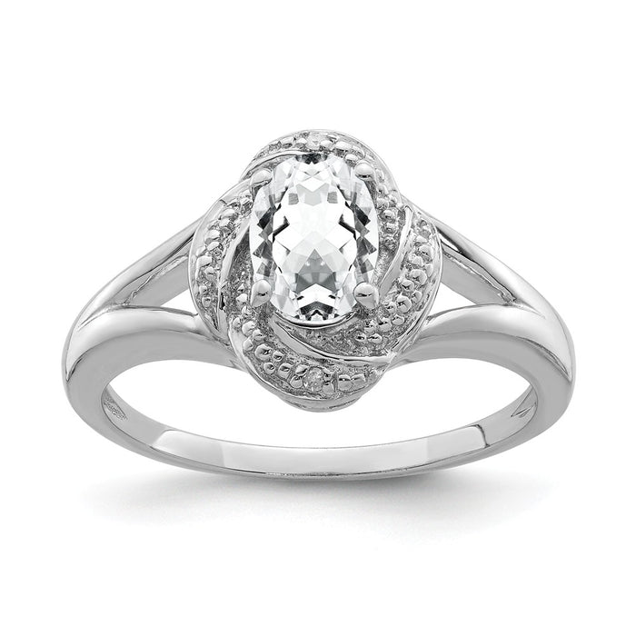 925 Sterling Silver Rhodium-plated Diamond & White Topaz Ring, Size: 9