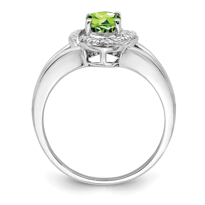 925 Sterling Silver Rhodium-plated Diamond & Peridot Ring, Size: 6