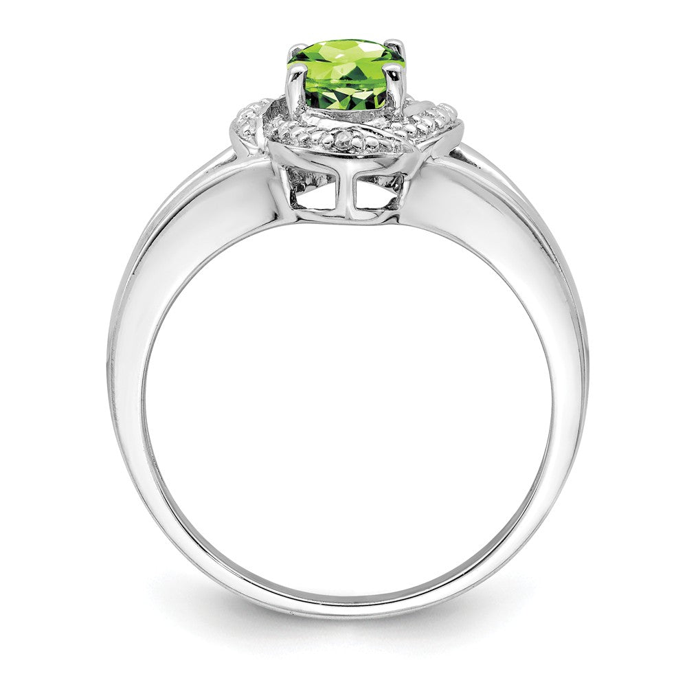 925 Sterling Silver Rhodium-plated Diamond & Peridot Ring, Size: 10