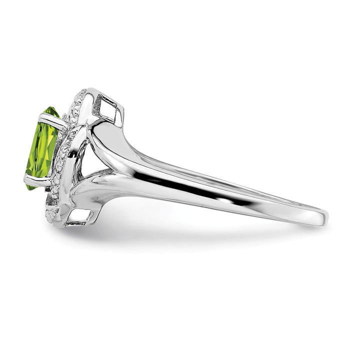 925 Sterling Silver Rhodium-plated Diamond & Peridot Ring, Size: 6