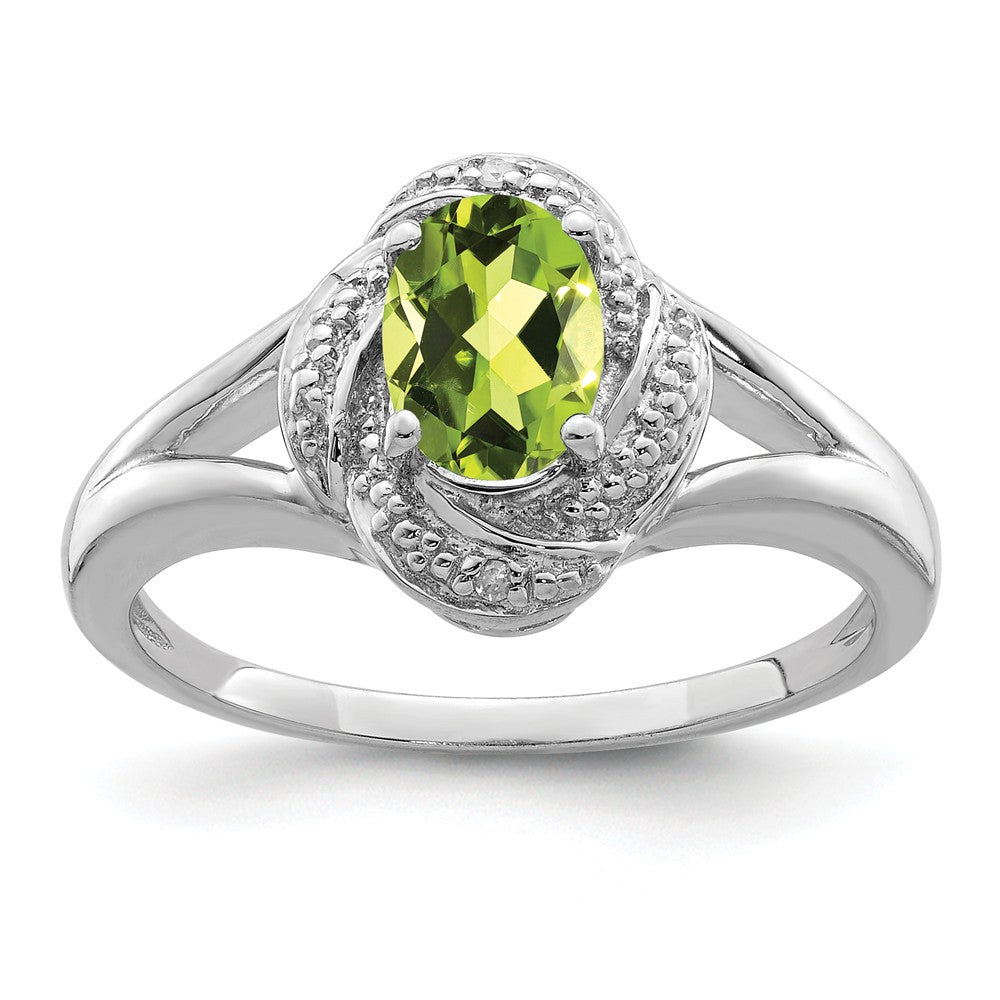 925 Sterling Silver Rhodium-plated Diamond & Peridot Ring, Size: 7