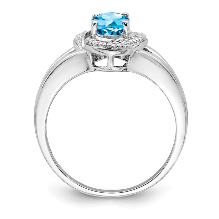 925 Sterling Silver Rhodium-plated Diamond & Blue Topaz Ring, Size: 6