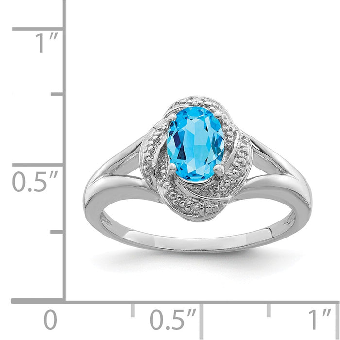 925 Sterling Silver Rhodium-plated Diamond & Blue Topaz Ring, Size: 10