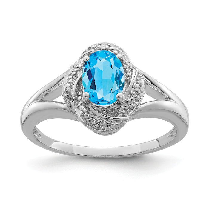 925 Sterling Silver Rhodium-plated Diamond & Blue Topaz Ring, Size: 10