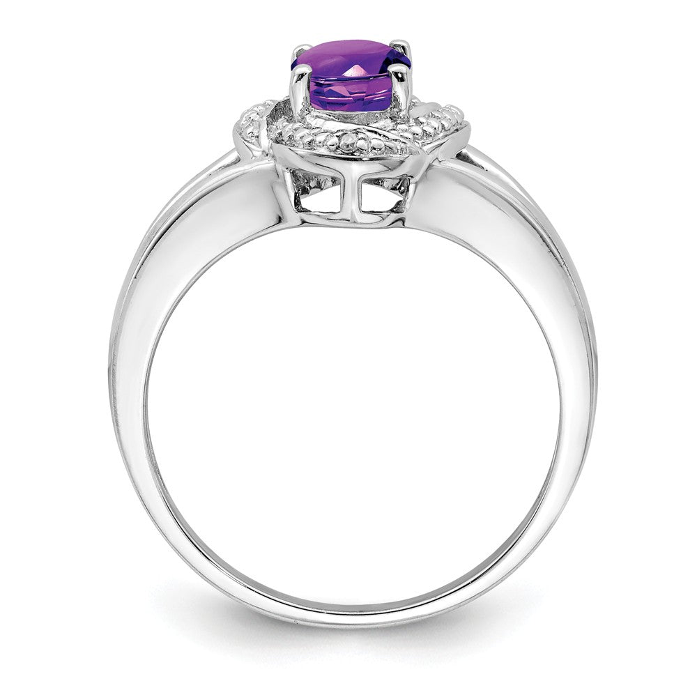 925 Sterling Silver Rhodium-plated Diamond & Amethyst Ring, Size: 5