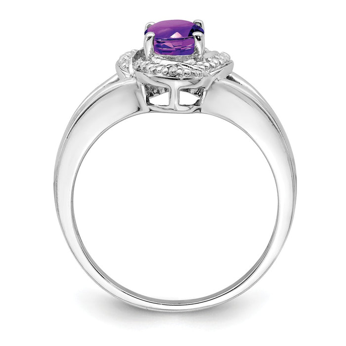 925 Sterling Silver Rhodium-plated Diamond & Amethyst Ring, Size: 6