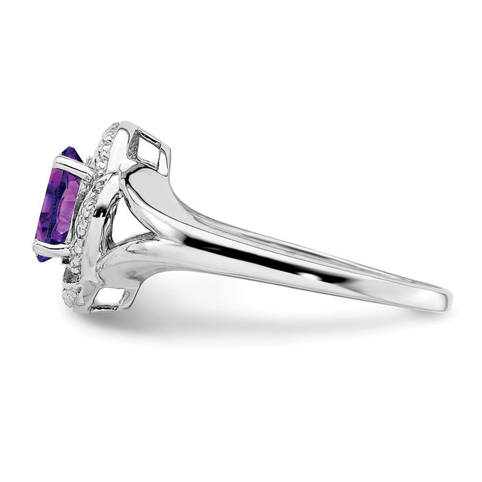 925 Sterling Silver Rhodium-plated Diamond & Amethyst Ring, Size: 6