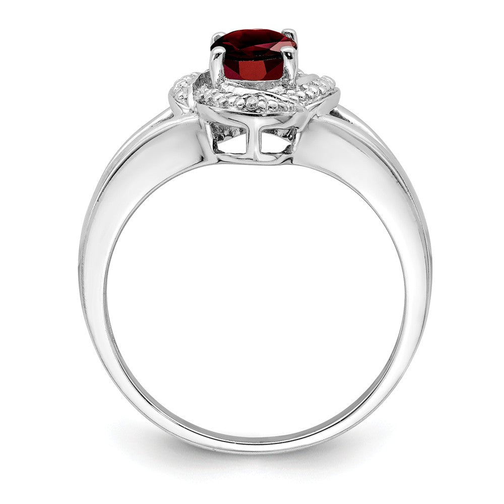 925 Sterling Silver Rhodium-plated Diamond & Garnet Ring, Size: 5