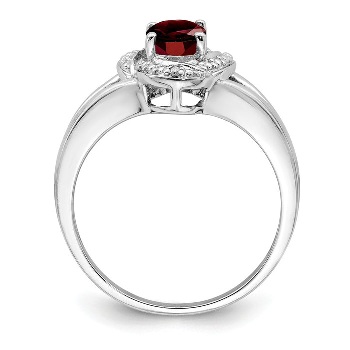 925 Sterling Silver Rhodium-plated Diamond & Garnet Ring, Size: 6
