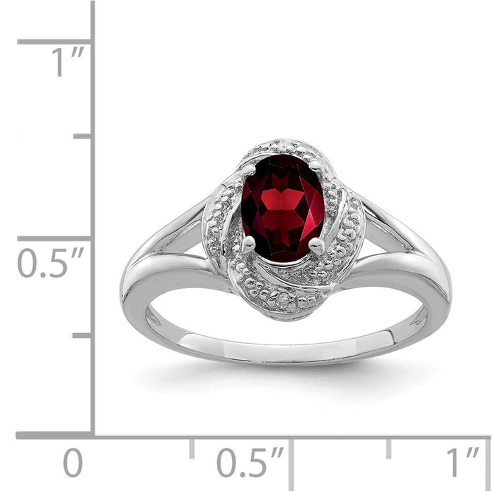 925 Sterling Silver Rhodium-plated Diamond & Garnet Ring, Size: 7